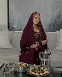 Elegant Maroon Embroidered Abaya Long Sleeve Floor Length <b>Plus</b> <b>Size</b> Women Wedding Ethnic Wear India Pakistan Style - Product Image 2
