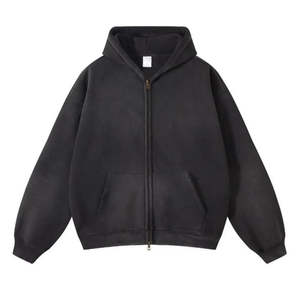 Sweat à capuche zippé pour homme, 100% Coton, Premium, Épais, Coupe Oversize Ample à Épaules Tombantes, Délavé au soleil et à l'acide, Style Streetwear Hiver - Product Image 6