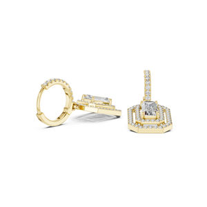 Boucles d'oreilles de fiançailles en or jaune 14 carats avec diamant rond cultivé en laboratoire pour femmes |   Nouveau diamant cultivé - Product Image 5