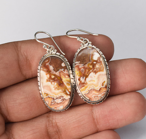 Natural Rhodochrosite Dangle <b>Earrings</b> In 92.5 Sterling Silver Anniversary Gift For Her - Product Image 1