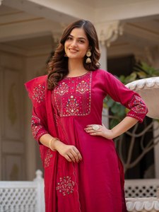 Women's Viscose Mango Silk Embroidered Kurta <b>Pant</b> Dupatta Set | <b>Sequins</b> Hand Work | Export Quality Apparel - Product Image 5