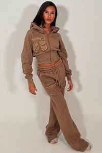 Conjunto de Sudadera con Capucha y Pantalones Deportivos para Mujer, Estilo Casual, Holgado, con Cierre y Lavado Ácido, para Hacer Ejercicio o Gimnasio - Product Image 3