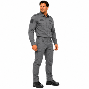Ensemble uniforme de sécurité pour hommes, chemise à manches longues, pantalon cargo, gris uni, polyester et coton, vêtements de travail toutes saisons - Product Image 3