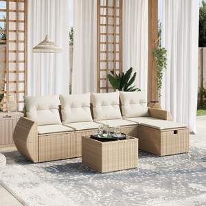Conjunto de Sofás Modulares Grandes de Ratán Sintético Beige para Jardín, Muebles Modulares Cómodos para Exteriores - Product Image 1