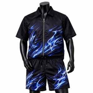 <b>Mens</b> <b>Summer</b> Woven Nylon 100% Two-Piece Shorts Set Quick Dry Zip-Up <b>Jacket</b> Sublimation Printed Streetwear Custom Design Custom - Product Image 3