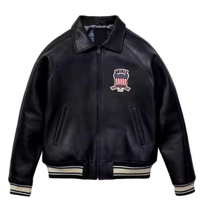 Men's Real Cowhide Leather <b>Bomber</b> <b>Jacket</b> Custom <b>Vintage</b> Style Avirex Zipper Closure Winter Front Logo Embroidery Design USA Flag - Product Image 5