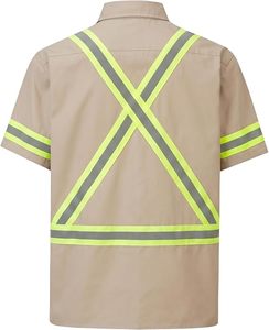เสื้อเชิ้ตทำงานแบบยูนิเซ็กซ์ สีกากี สะท้อนแสง ป้องกันลม ได้รับมาตรฐาน AS/NZS แขนสั้น แถบสะท้อนแสง ชุดยูนิฟอร์มนิรภัย ผ้าฝ้าย - Product Image 2