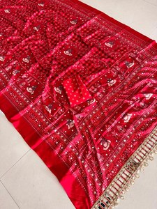 Nouveau Sari Rajasthani en Soie Gaufrée Bandhani Longueur Ras du Sol avec Bordure en Dentelle et Broderie Miroir, Séchage Rapide, Pièce de Blouse de Créateur pour Tenue de Soirée - Product Image 3