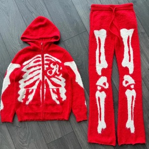 Pull jacquard personnalisé OEM style punk squelette, veste zippée, pantalon, cardigan hip-hop, pull en mohair motif crâne - Product Image 1