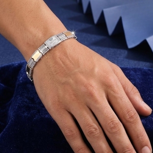 925 Silver Gold Tone Designer Link Bracelet for <b>Men</b> and Women CZ Stone Luxury Adjustable Jewelry Gift - Product Image 5