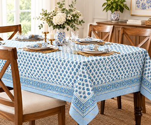 Nappe en coton simple, motif floral bleu, imprimée à la main, style indien, pour la maison et l'hôtellerie, vente en gros - Product Image 2