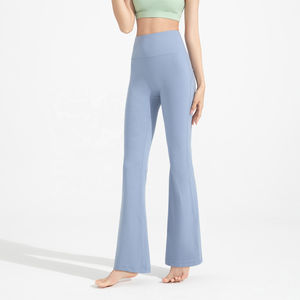 Pantalon de yoga évasé taille haute pour femme, coupe bootcut, avec effet ventre plat, motif uni, idéal pour l'été - Product Image 5
