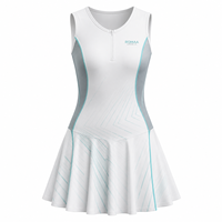 Vestido de tenis personalizado para mujer, color blanco, gris acuático, sin mangas, con media cremallera, de secado rápido, uniforme deportivo con falda acampanada y paneles de malla