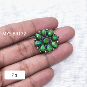 แหวนเงินแท้ 925 ประดับพลอยเทอร์ควอยซ์สีเขียวทองแดง ขัดเงาอย่างดี แหวนทำมือ และเครื่องประดับเงินขายส่ง - Product Image 2