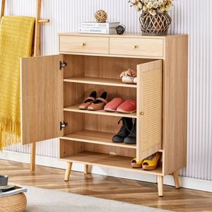 Mobile Portascarpe Moderno Minimalista in MDF, Multifunzionale, Stile Nordico Giapponese Industriale, Perfettamente Integrato con Scaffale in Legno Naturale - Product Image 5