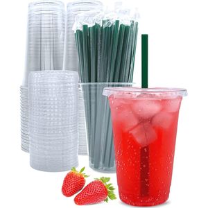 Vasos Desechables de Plástico Transparente de 20 oz con Tapas y Pajitas, 25 Juegos para Café y Bebidas - Product Image 1