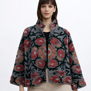 Chaqueta Bomber de Nylon Ecológica, Reversible, Resistente al Viento, Acolchada de Algodón Transpirable, Bordada con Letras, Estilo Boho, Tejida a Mano, Tipo Suzani Kantha - Product Image 1