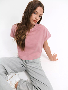 Women's Pink Vintage Washed T Shirt 100% Cotton French Terry Heavyweight Oversized Y2K Streetwear Cropped Tee Custom Logo OEM - Product Image 4