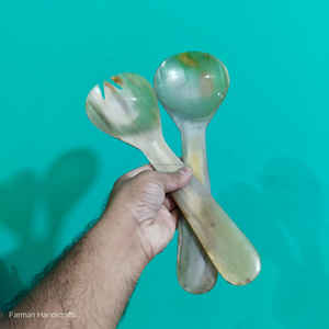 Ensemble de cuillères à salade en corne de bœuf, faites à la main, vaisselle en corne naturelle au meilleur prix - Product Image 4