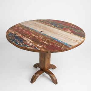 Durable Handcrafted <b>Solid</b> <b>Wood</b> <b>Round</b> <b>Dining</b> <b>Table</b> 4 Seater DIVADI Brand Antique Design Eco-Friendly Rustic Vintage - Product Image 1