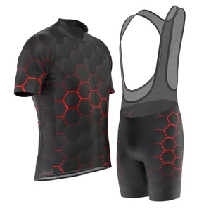 Ensemble maillot et short de cyclisme pour homme, noir avec motif hexagonal jaune, respirant et performant - Product Image 3