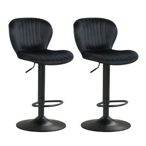 2 Pack Black Bar <b>Stools</b> Dutch Velvet Upholstered with <b>Adjustable</b> Height and 360 Degrees Swivel Chi Black - Product Image 1