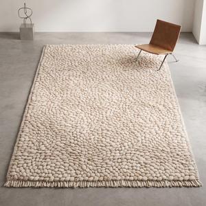 Alfombra Exclusiva Tejida a Mano de Lana Crema Beige, Texturizada con Bucle, Pelo Medio, Moderna, para Sala de Estar, Dormitorio, Entrada, Decoración - Product Image 3