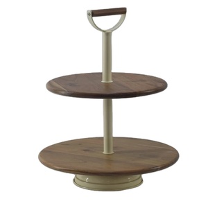Support à gâteau et dessert en bois à deux niveaux pour servir des outils de poignée en bois et en métal rond créatif moderne gâteau et pâtisseries support gâteau - Product Image 2