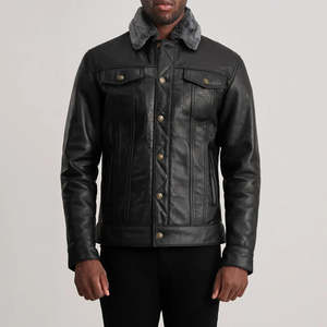 Veste en cuir d'hiver sur mesure de haute qualité, style motard classique, avec logo frontal, pour homme - Product Image 6