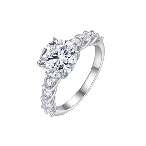 Round Brilliant Cut Moissanite Wedding <b>Ring</b> with Side Stones 925 Sterling <b>Silver</b> Engagement <b>Band</b> Fine Jewelry for Women Bridal - Product Image 3