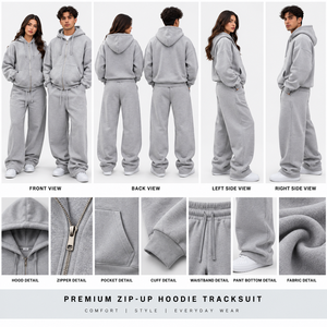 Unisex Gray <b>Tracksuit</b> Set Oversized Zip Hoodie Wide Leg Sweatpants Casual Streetwear <b>Matching</b> <b>Couple</b> Autumn Wear - Product Image 6