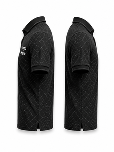 Chemise de golf pour homme en coton 100% noir uni avec logo personnalisé, manches courtes, tricotée, respirante, décontractée, avec impression sur le devant - Product Image 4