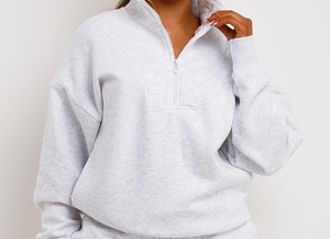 Women's Gray 2-Piece <b>Knitted</b> Shorts <b>Set</b> Full Sleeve Stand Collar Loose Fit Casual Solid Color Breathable Cotton Knee Button - Product Image 4