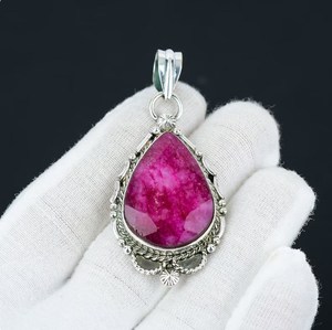 Wholesale Natural <b>Ruby</b> Pendant 925 Sterling Silver Handmade Pear Shape Gemstone Luxury Chains <b>Necklace</b> Unisex - Product Image 1