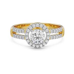 Bague en argent captivante avec moissanite taille ronde, sertie d'un double halo pavé, bicolore, pour fiançailles et mariage, pour femme - Product Image 5