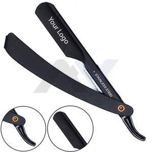 มีดโกนหนวดแบบสั่งทำพิเศษ สีดำทั้งด้าม ดีไซน์ทันสมัย สำหรับผู้ชาย ใบมีดครึ่งใบ ผลิตจากเหล็กกล้าไร้สนิมเยอรมัน สำหรับช่างตัดผมมืออาชีพ - Product Image 1