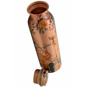 Botella de Agua de Cobre Puro con Estampado Floral Lacado, 1000 ml, a Prueba de Fugas, Beneficios Ayurvédicos para la Salud, Recipiente de Cobre para Deportes, Yoga, Gimnasio - Product Image 2