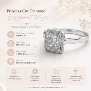 Anillo de compromiso con diamante de corte princesa |   Anillo de Oro de 14K con Halo para Novia, Joyería para Aniversario de Bodas, Set de Regalo en Caja Premium - Product Image 5