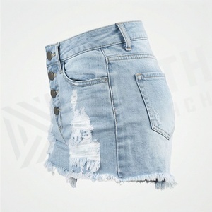 Plus Size Women <b>Denim</b> Shorts <b>Stretch</b> High Waist Ripped Pants Casual Summer Wear Fashion Street Style Custom Color Apparel - Product Image 3