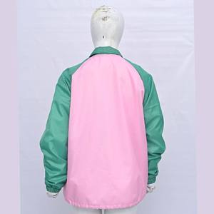 Premium Green Women's Coach Shirt <b>Jacket</b> With <b>Pink</b> Buttons Turn-down Collar Casual <b>Waterproof</b> Spring Outerwear Training <b>Jacket</b> - Product Image 4