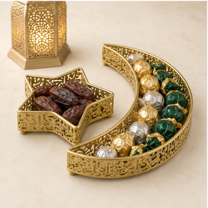Metal Ramadan <b>Serving</b> <b>Tray</b> Set <b>Gold</b> Crescent Moon Star Food Platter Eid Mubarak Dessert Display <b>Trays</b> for Middle East Party - Product Image 2