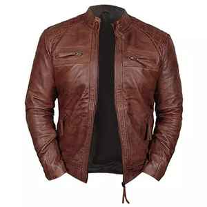 Chaqueta de Cuero Marrón para Hombre, Estilo Urbano, a la Moda, Nueva, Personalizada, de Manga Larga, Chaqueta de Cuero para Hombre - Product Image 2