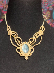 Gold Plated Alloy <b>Statement</b> <b>Necklace</b> with Natural Oval Stone Boho Wing Design Children's & Women's Party Jewelry - Product Image 2