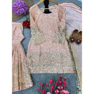 Salwar Kameez de Poliéster de Diseño, Top y Sharara para Fiestas con Dupatta Elegante para Ocasiones Especiales - Product Image 1