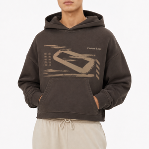 เสื้อฮู้ดดี้พิมพ์ลายกราฟิกแบบสกรีนหนาพิเศษ ทรงโอเวอร์ไซส์ บ็อกซี่ฟิต ครอป สไตล์วินเทจ สตรีทแวร์ ผ้าฟลีซ 100% คอตตอน สำหรับทั้งชายและหญิง - Product Image 1