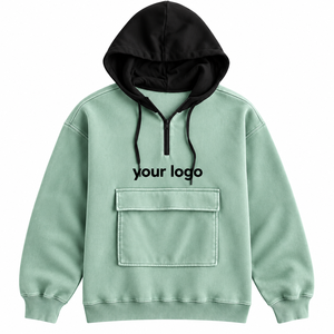 Sudadera con Capucha Premium Ecológica Transpirable Oversize Bicolor con Cremallera de Cuarto y Bolsillo Frontal con Solapa, Estilo Urbano Personalizado - Product Image 5