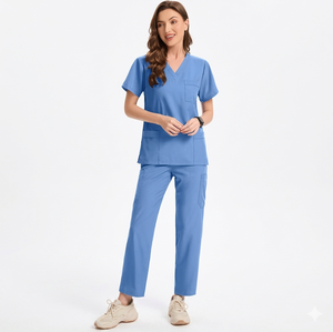 Vêtements de travail personnalisés en gros à col en V, élégants, doux et respirants, uniformes de salon et de spa, combinaisons médicales et dentaires colorées - Product Image 4