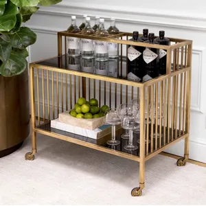Luxury Handmade Metal Decorative Bar Cart with Elegant Contemporary Design Bottle Storage Glass <b>Rack</b> Premium Wheels and High - Product Image 5