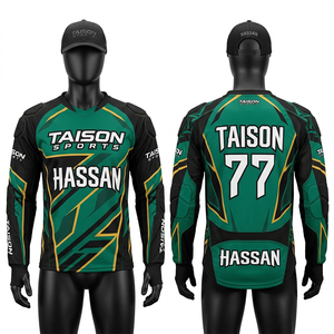 Camiseta de Paintball para Hombre, 180 GSM, Poliéster Premium Transpirable, Diseño de Paneles en Camuflaje Verde Azulado y Negro, Almohadillas Reforzadas, Logotipo Sublimado - Product Image 3