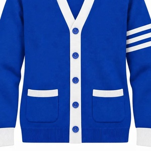 University Sorority Women wholesale Knitted <b>Cardigan</b> Sweater Blue <b>White</b> Varsity V-Neck OEM Striped Sleeve Preppy Style sweater - Product Image 5